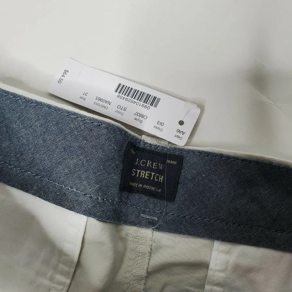 J. Crew Mens 31 9 Inseam Stretch Flat Front Shorts White Khaki Blue New